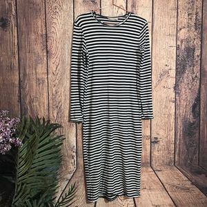 Zara Trafaluc Midi Dress L Navy Blue White Stripe